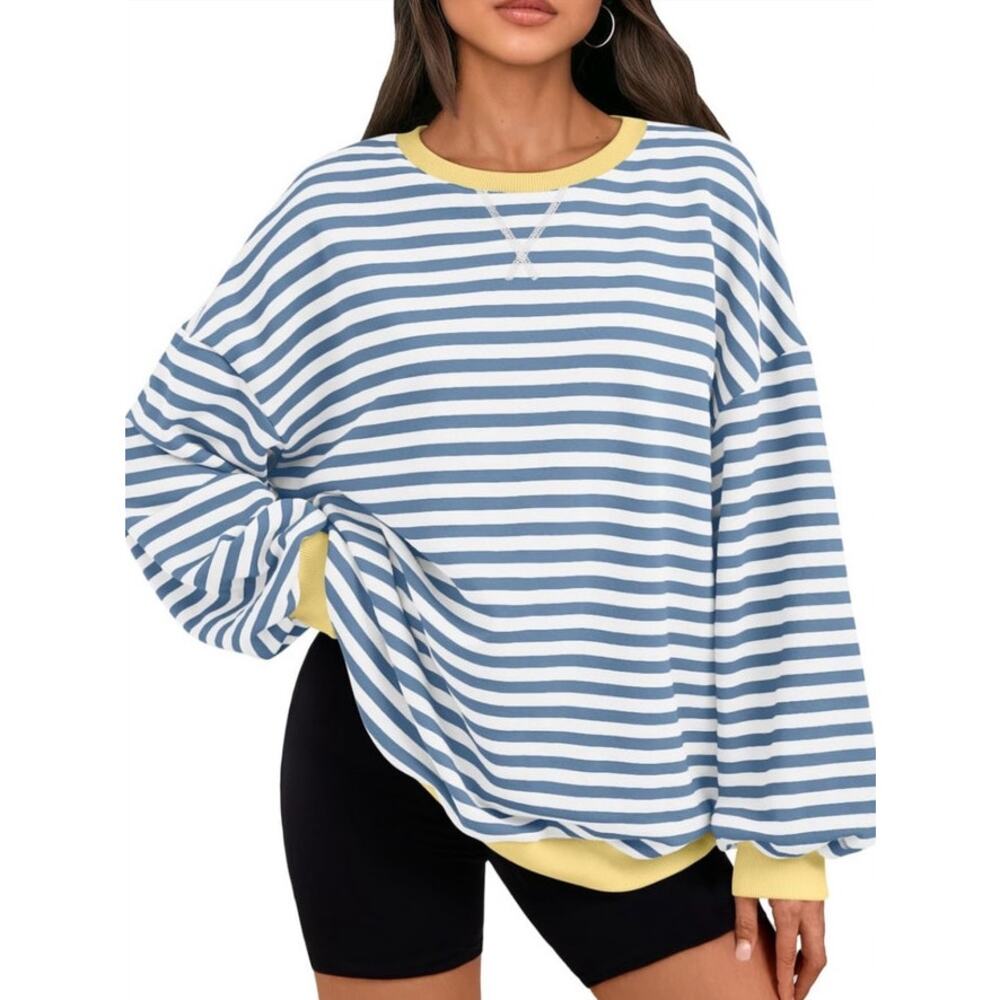 Trendy Queen Oversized Striped Crewneck Sweater US Women's L